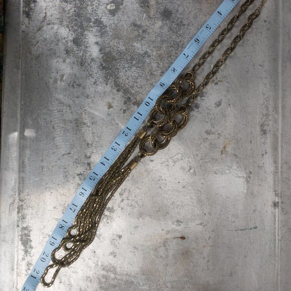 Vintage Boho Bronze Gold Rope Chain Ring Layered Necklace 21" - Picture 4 of 4